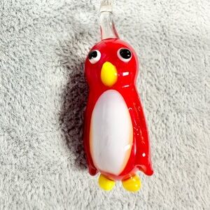 Red Penguin Art Glass Hand Blown Lamp Work Pendant